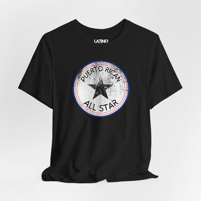 Close Up Puerto Rican All Star Black T-Shirt Boricua Vintage Badge Tee. Latino In Da House