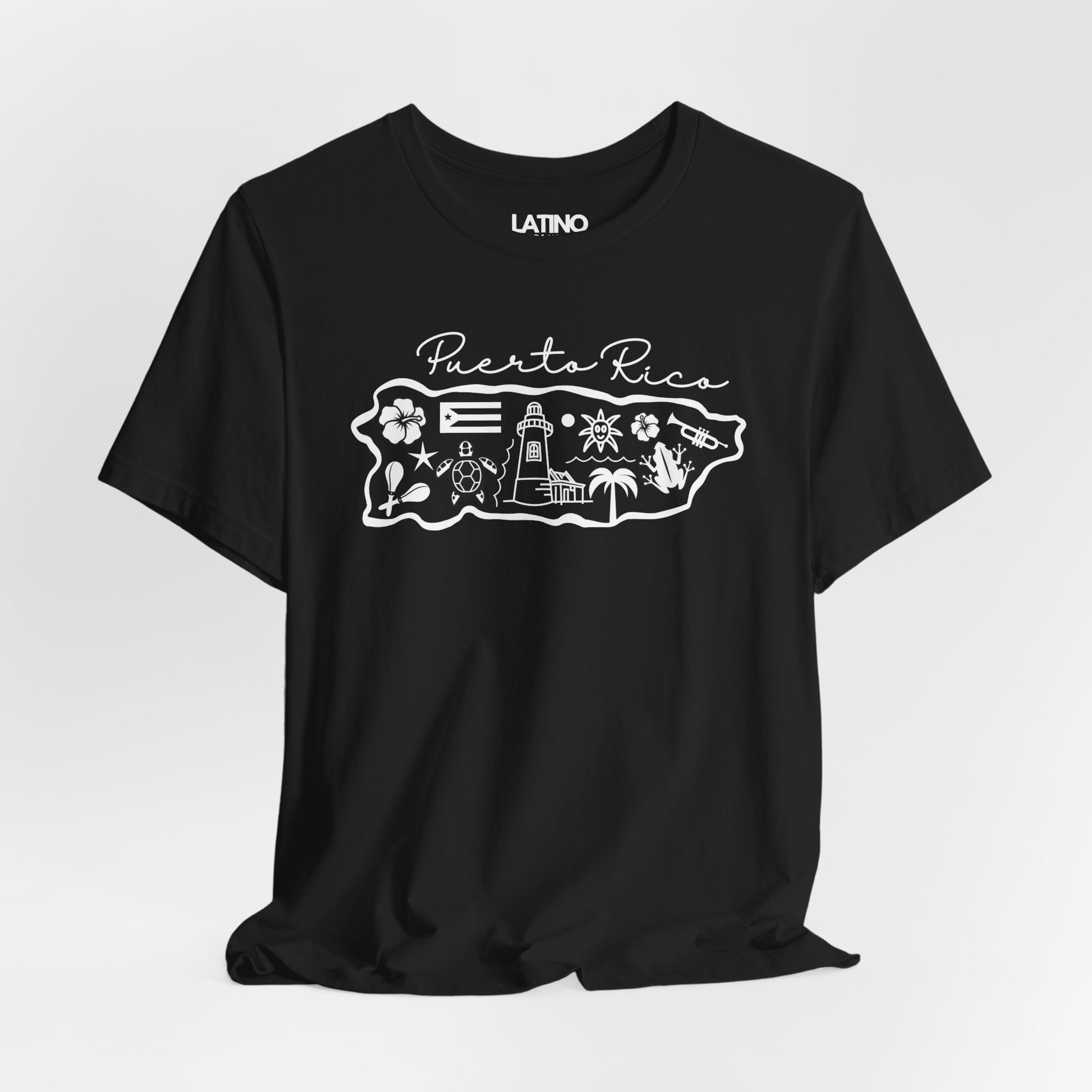Close Up Puerto Rico Map Black T-Shirt. Latino In Da House