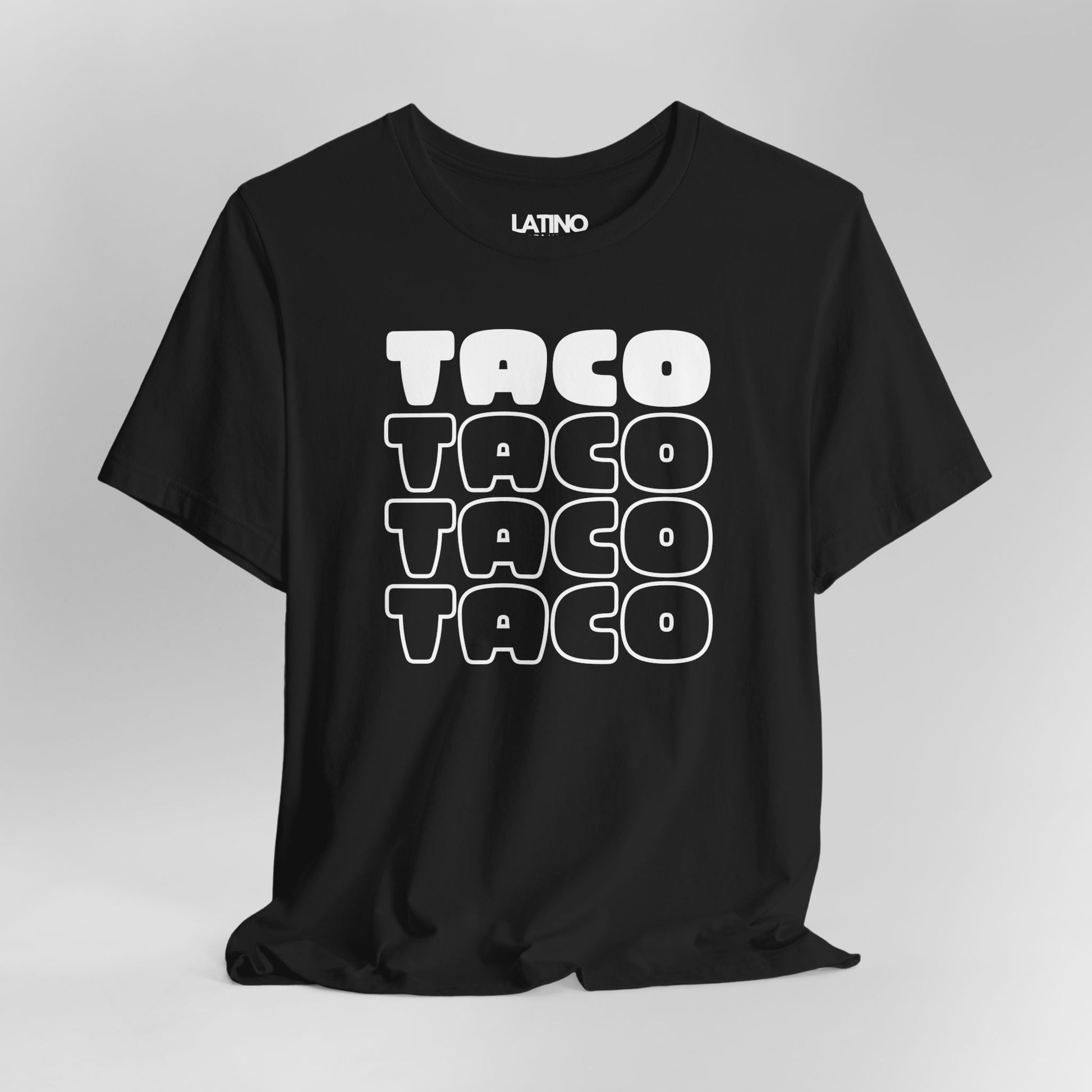 Close Up Taco Tuesday Stacked Black T-Shirt. Latino In Da House