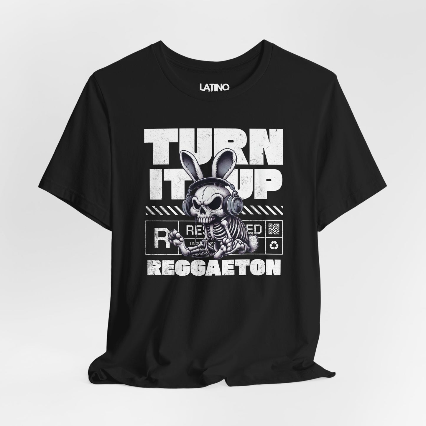 Close Up Turn It Up Reggaeton Latino Streetwear DJ Bunny T-Shirt. Latino In Da House 