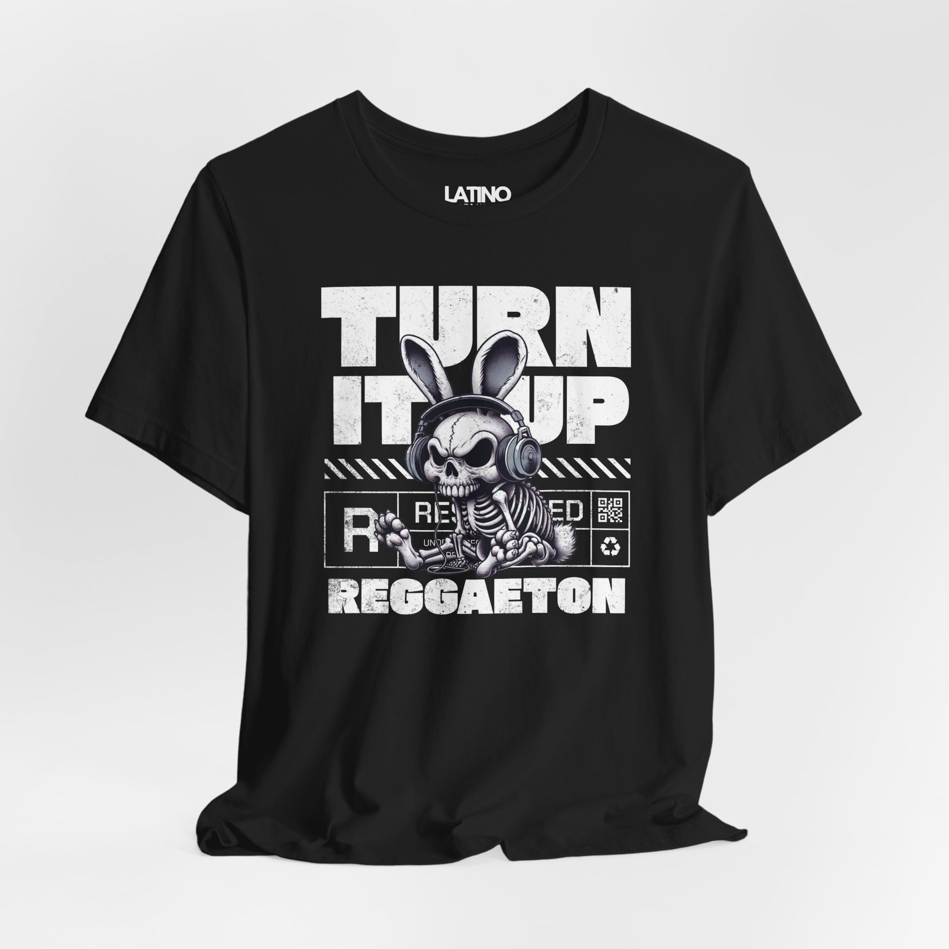 Close Up Turn It Up Reggaeton Latino Streetwear DJ Bunny T-Shirt. Latino In Da House 