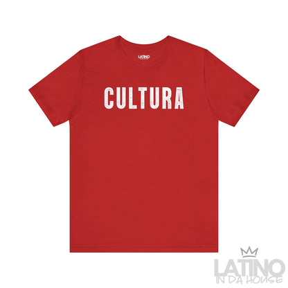 Cultura T-Shirt in red with bold white lettering. Latino In Da House 