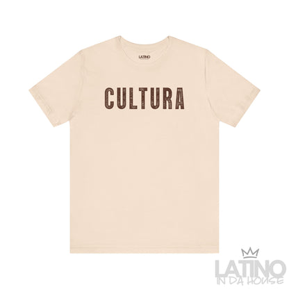 Cultura T-Shirt in soft cream with bold brown lettering. Latino In Da House 