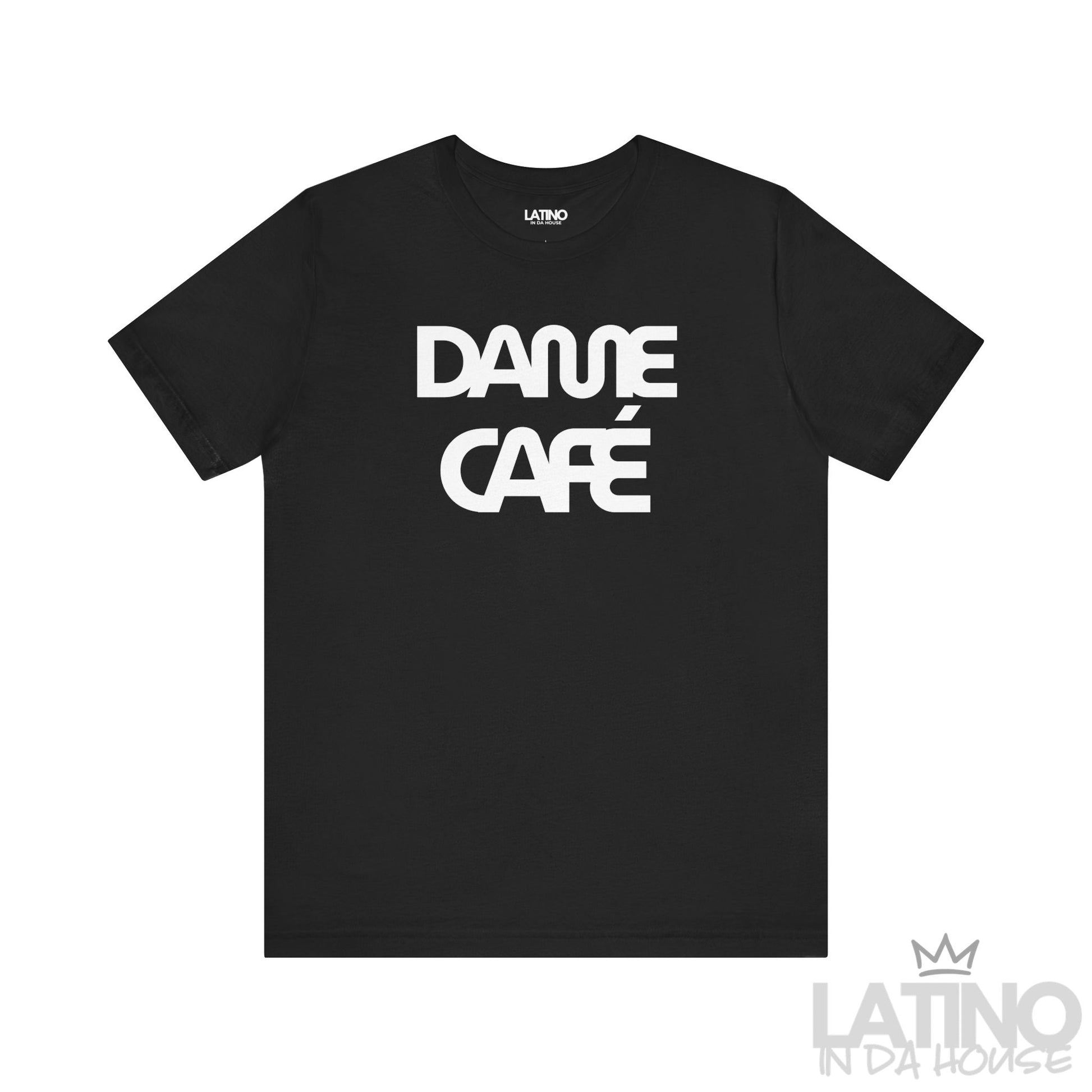 Dame Café T-Shirt in black with minimalist white print – Latino In Da House