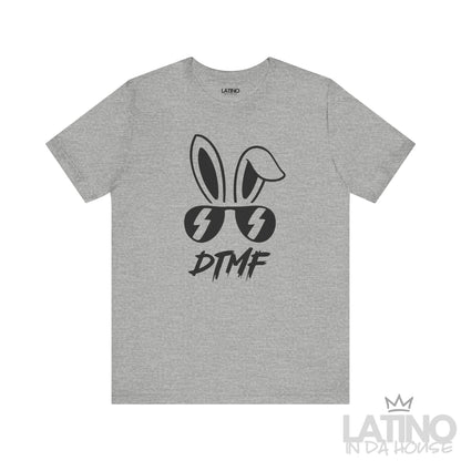Heather Grey DTMF T-Shirt featuring bold bunny ears and lightning sunglasses design – Latino In Da House