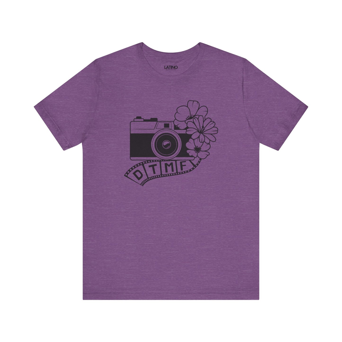 DTMF Heather Purple T-Shirt pays tribute to the phrase "Debí Tirar Más Fotos". Latino In Da House