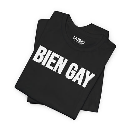 Folded Up Bold, minimalist BIEN GAY black t-shirt makes a clean statement. Latino In Da House