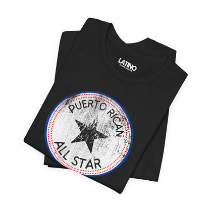 Folded Up Puerto Rican All Star Black T-Shirt Boricua Vintage Badge Tee. Latino In Da House