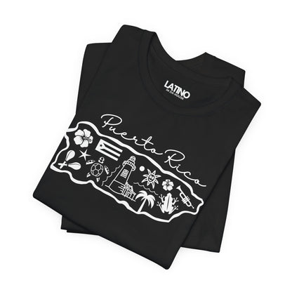 Folded Up Puerto Rico Map Black T-Shirt. Latino In Da House