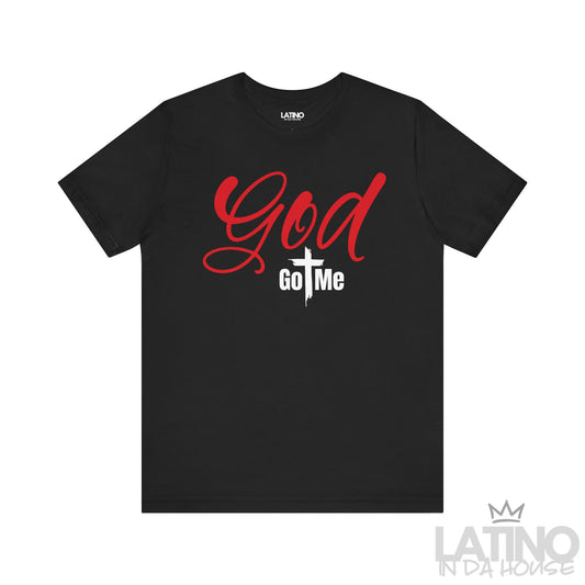 God Got Me T-Shirt in Black featuring red script lettering and cross design. Latino In Da House 
