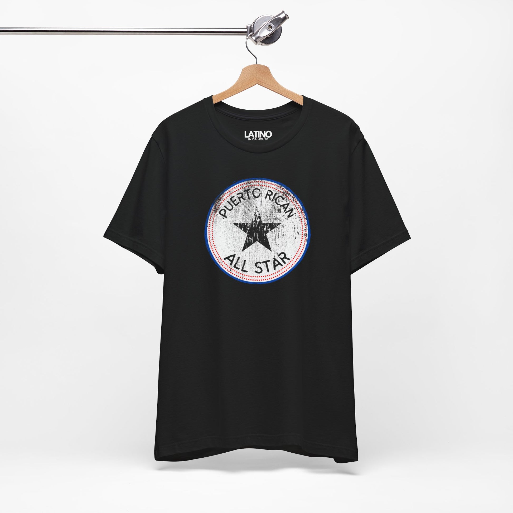 Hanged Up Puerto Rican All Star Black T-Shirt Boricua Vintage Badge Tee. Latino In Da House