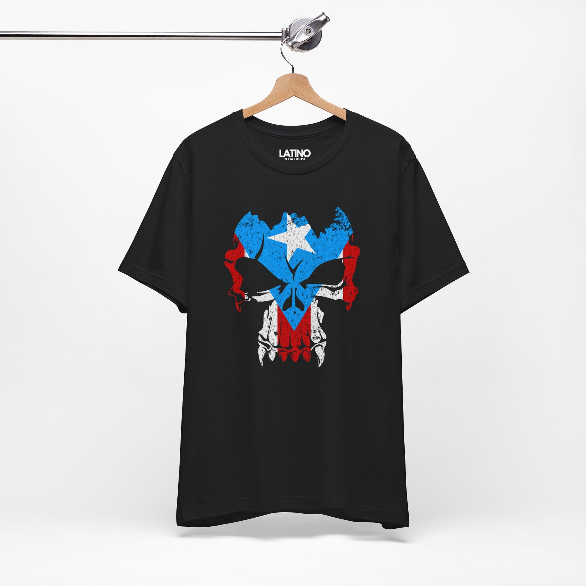 Hanged  Up Puerto Rican Skull T-Shirt | Boricua Flag Punisher Style Black T-Shirt. Latino In Da House