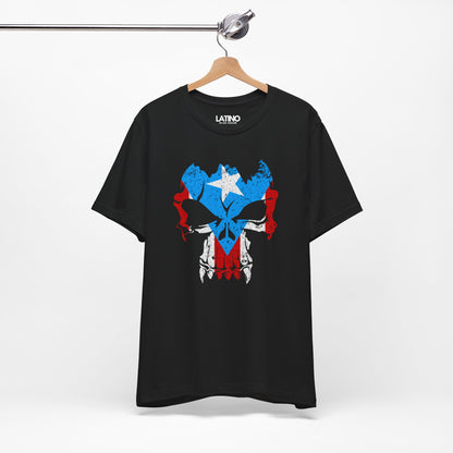 Hanged  Up Puerto Rican Skull T-Shirt | Boricua Flag Punisher Style Black T-Shirt. Latino In Da House