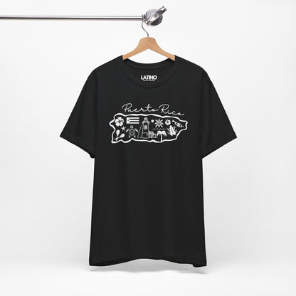 Hanged Up Puerto Rico Map Black T-Shirt. Latino In Da House