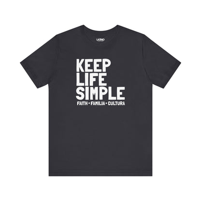 Keep Life Simple T-Shirt in grey featuring bold white text and red Faith Familia
Cultura line - Latino In Da House