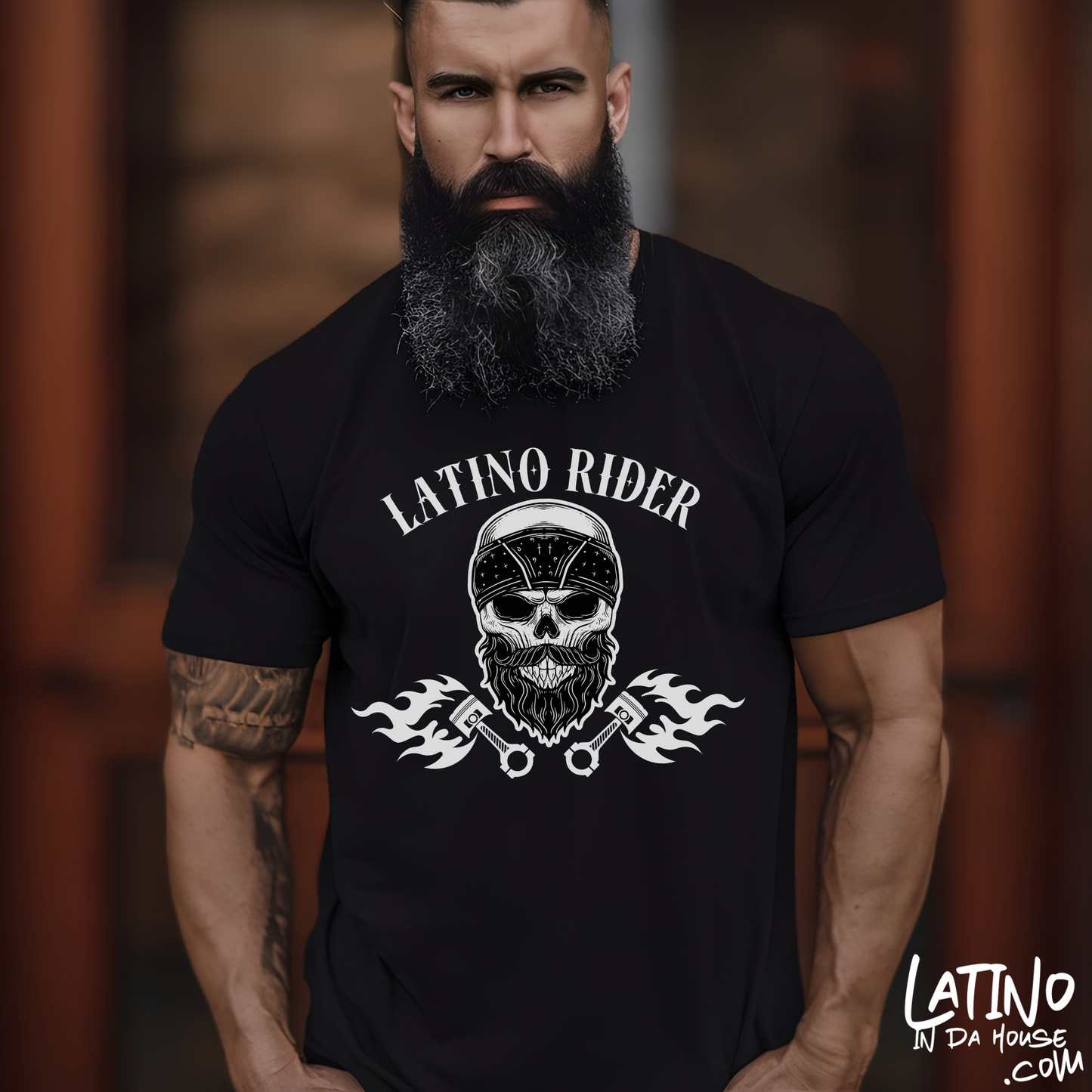 Latino Rider Skull & Flames T-Shirt