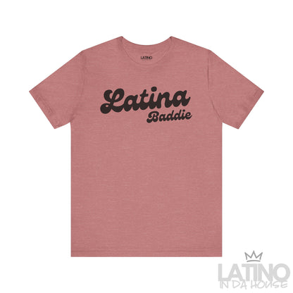 Heather Mauve Latina Baddie T-shirt with bold script design. Latino In Da House