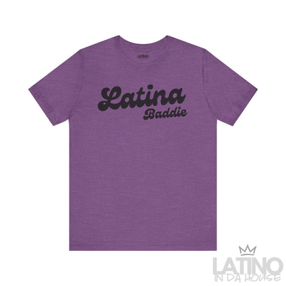 Heather Purple Latina Baddie T-shirt with bold script design. Latino In Da House