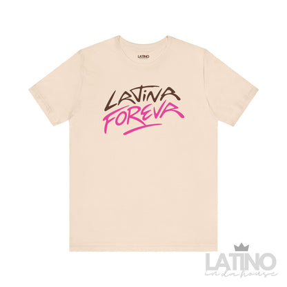 Latina Foreva T-Shirt in bold brown and pink design on natural background. Latino In Da House 