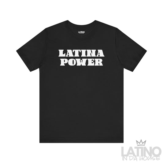 Latina Power Retro T-Shirt in classic black with bold white retro font. Latino In Da House 