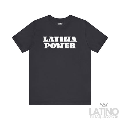 Latina Power Retro T-Shirt in dark grey with bold white vintage lettering. Latino In Da House 
