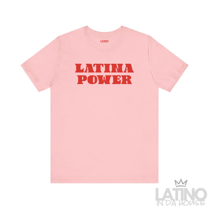 Latina Power Retro T-Shirt in pink with bold red retro lettering. Latino In Da House 