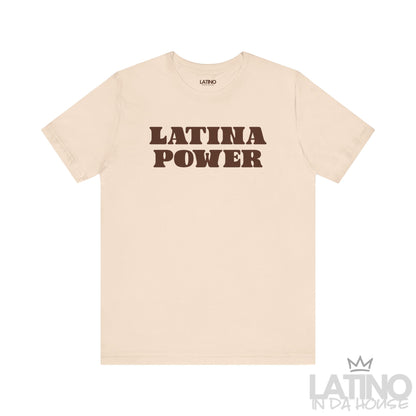 Latina Power Retro T-Shirt in soft cream with bold brown retro lettering. Latino In Da House 