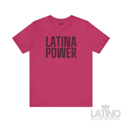 Berry pink Latina Power T-shirt with bold retro outlined text. Latino In Da House 