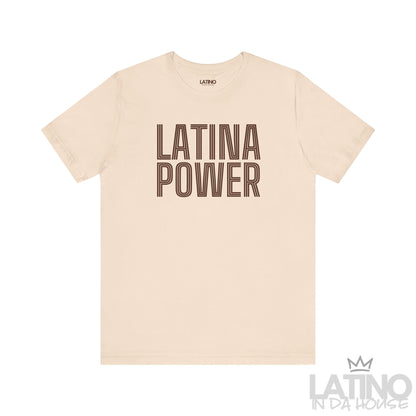 Soft cream Latina Power T-shirt with bold retro outlined text. Latino In Da House 