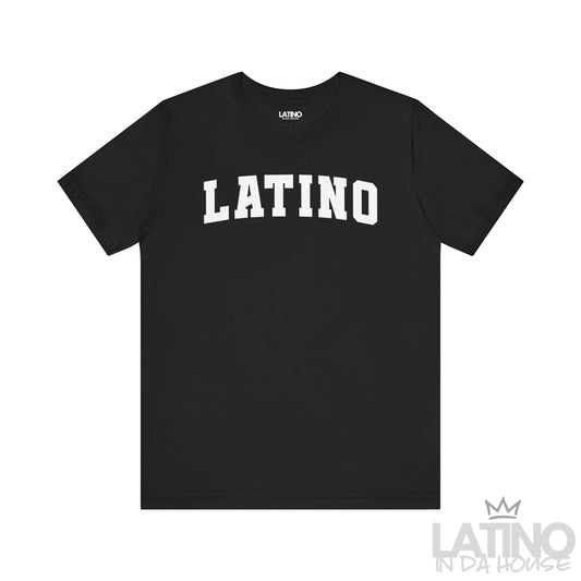 Black “LATINO” T-shirt in bold collegiate font – Latino In Da House