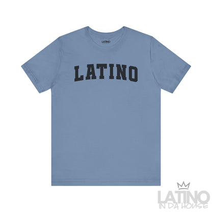 Steel Blue “LATINO” T-shirt in bold collegiate font – Latino In Da House