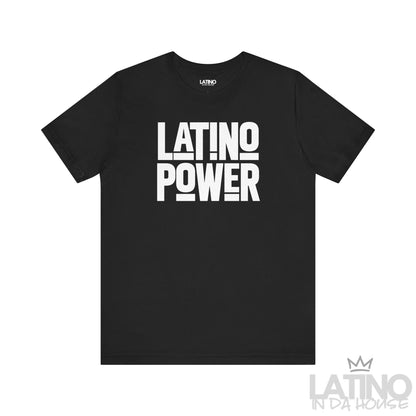 Latino Power T-Shirt in black featuring bold white typography – Latino In Da House