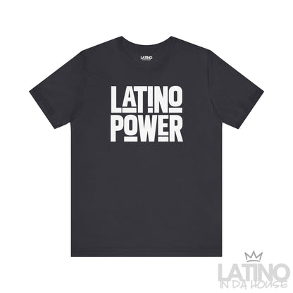 Latino Power T-Shirt in dark grey featuring bold white typography – Latino In Da House