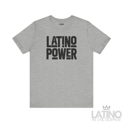 Latino Power T-Shirt in heather grey featuring bold black typography – Latino In Da House
