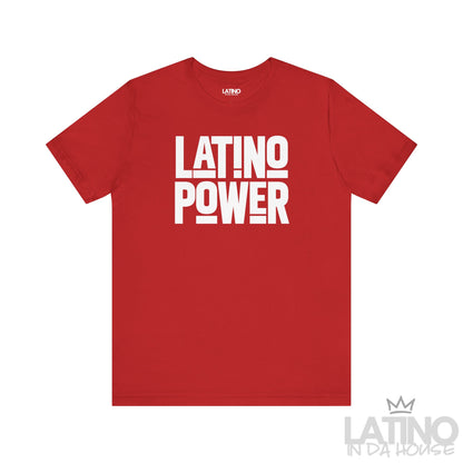 Latino Power T-Shirt in red featuring bold white typography – Latino In Da House