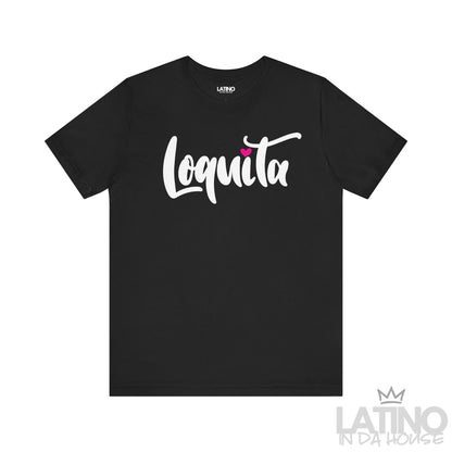 Black Loquita T-shirt with bold script design and pink heart detail – Latino In Da House