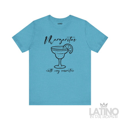Margaritas with my Señoritas T-Shirt in Heather Aqua – vibrant summer tee with margarita cocktail artwork. Latino In Da House 