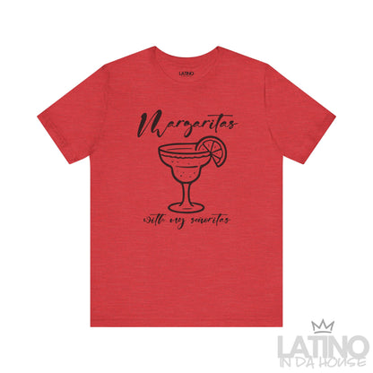 Margaritas with my Señoritas T-Shirt in Heather Red – fun fiesta graphic tee with margarita glass illustration. Latino In Da House 