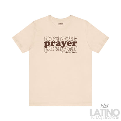 Prayer Warrior T-Shirt in soft cream with brown layered prayer text design – Latino In Da House