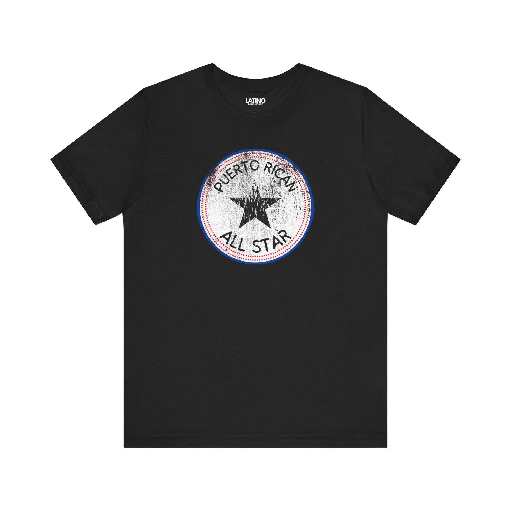 Puerto Rican All Star Black T-Shirt Boricua Vintage Badge Tee. Latino In Da House