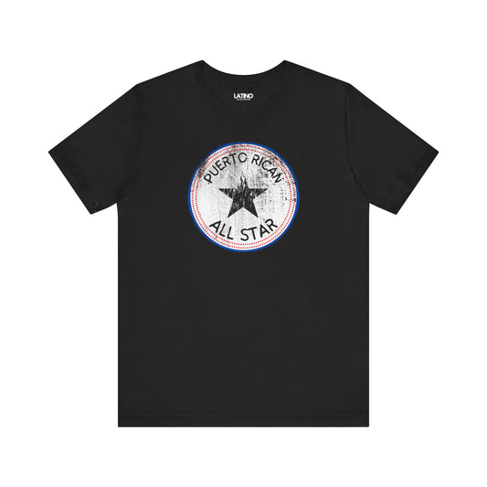 Puerto Rican All Star Black T-Shirt Boricua Vintage Badge Tee. Latino In Da House