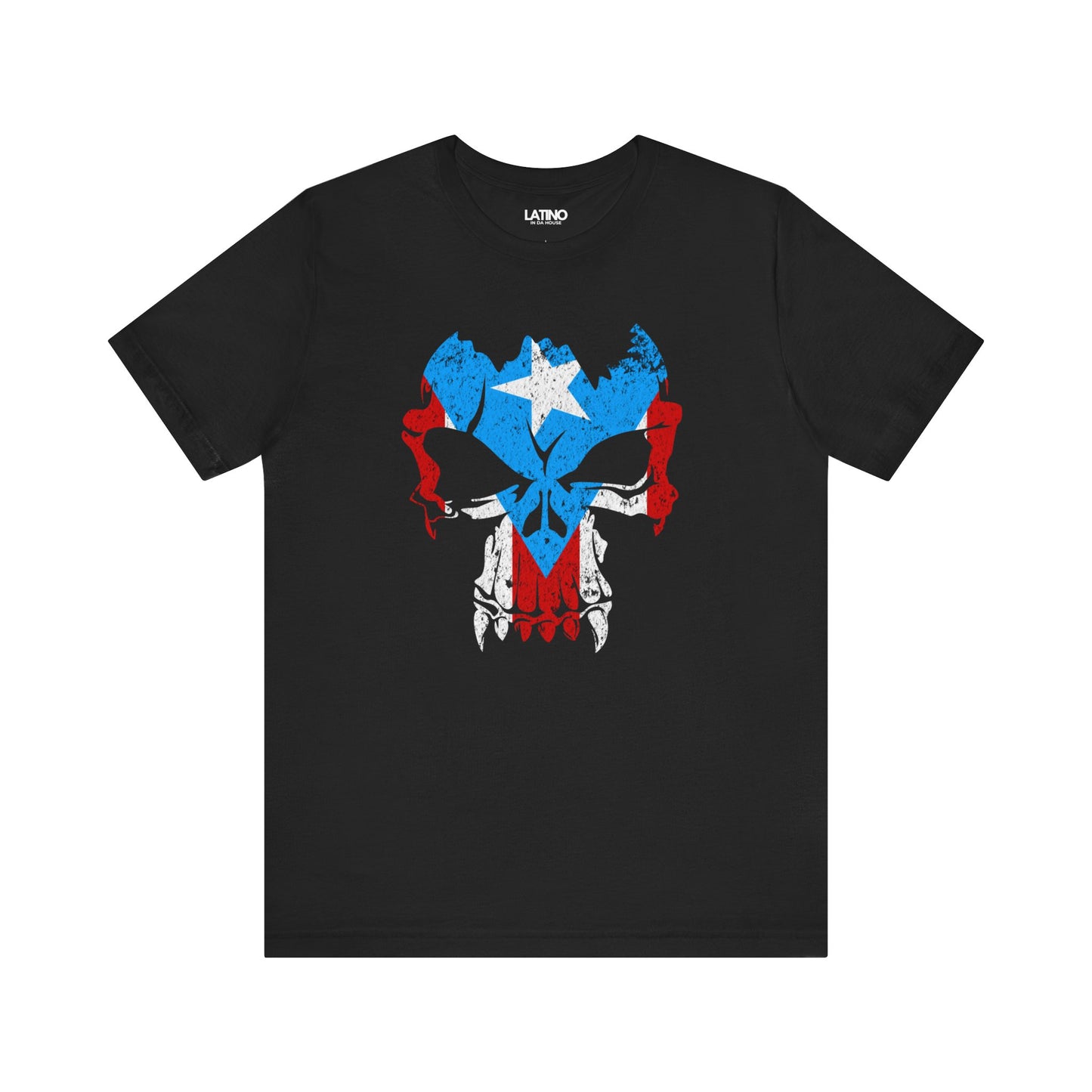 Puerto Rican Skull T-Shirt | Boricua Flag Punisher Style Black T-Shirt. Latino In Da House