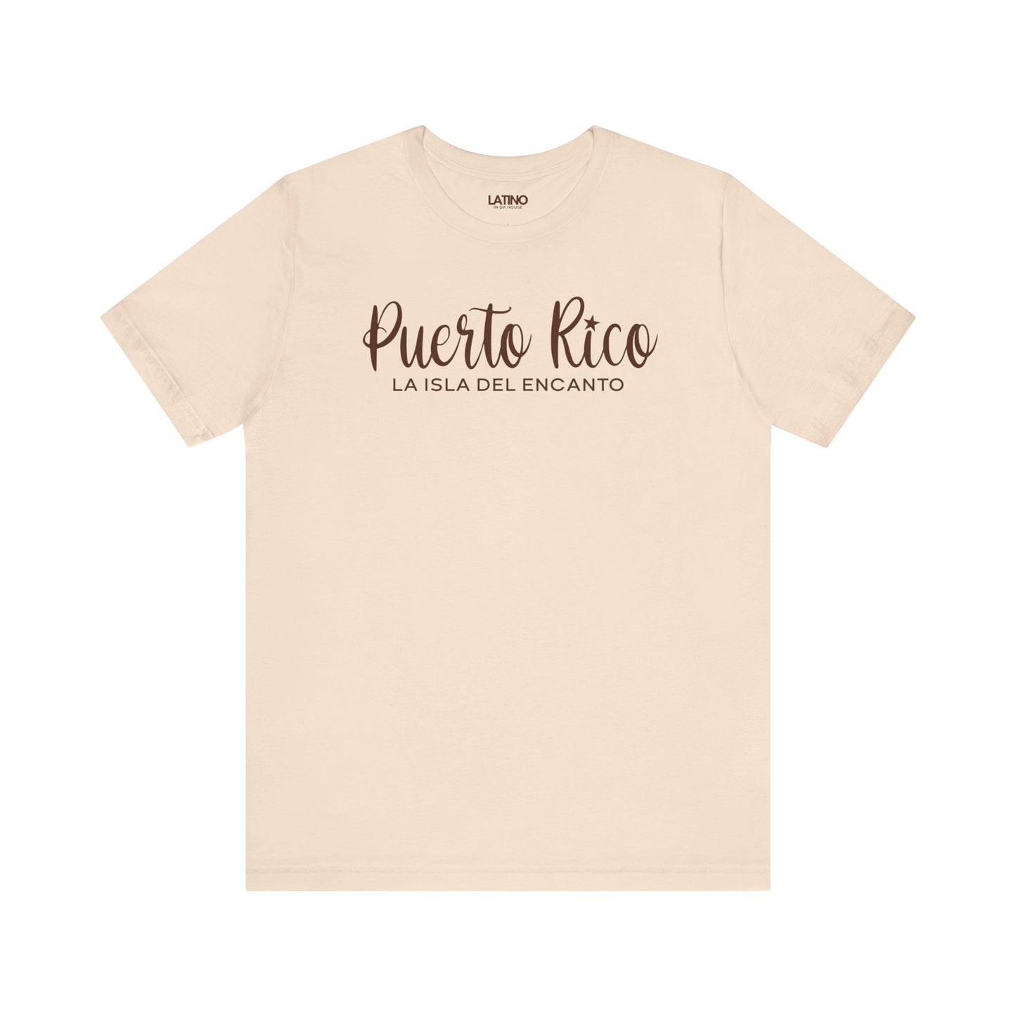 Puerto Rico – La Isla del Encanto soft cream t-shirt beautiful script design featuring a star over the “i” and a clean, modern subtitle. Latino In Da House