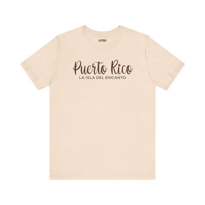 Puerto Rico – La Isla del Encanto soft cream t-shirt beautiful script design featuring a star over the “i” and a clean, modern subtitle. Latino In Da House