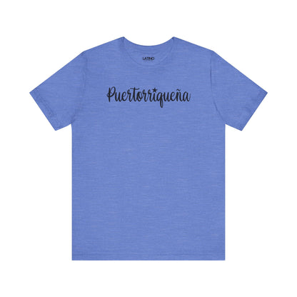 Puertorriqueña Heather Columbia Blue T-Shirt a soft, elegant script with a cute estrellita over the “i”. Perfect for every proud Boricua Queen who carries la isla en el corazón. Latino In Da House
