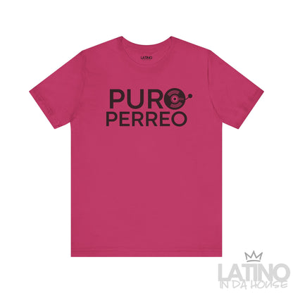Berry pink Puro Perreo T-Shirt with black record graphic and bold text – Latino In Da House