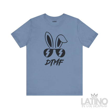 Steel Blue DTMF T-Shirt featuring bold bunny ears and lightning sunglasses design – Latino In Da House