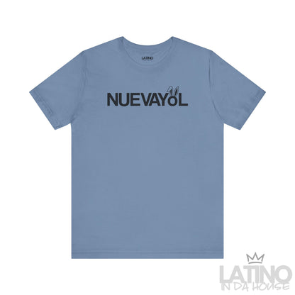 Latino NUEVAYoL T-Shirt in Steel Blue with bunny ears. Latino In Da House