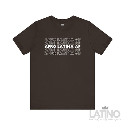  Afro Latina AF T-Shirt in brown with bold repeating design