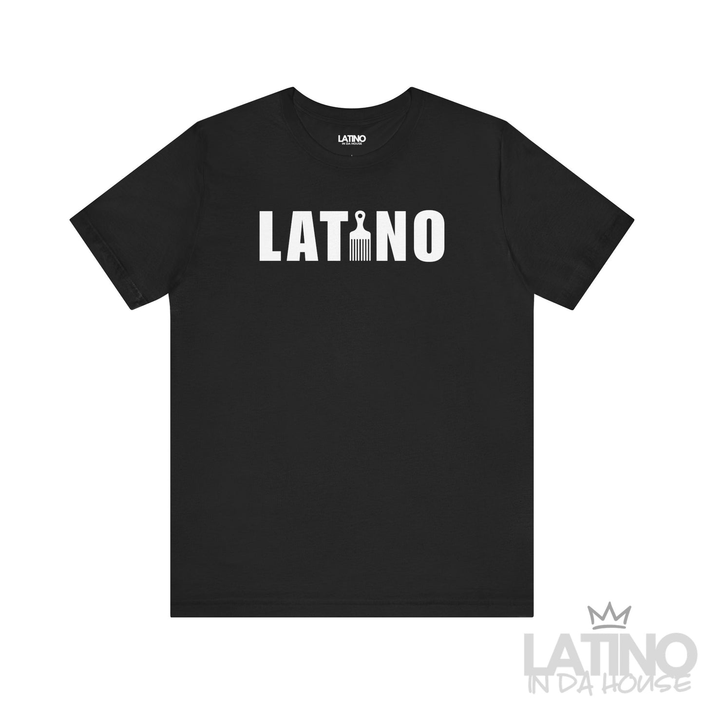 Black AFRO LATINO Graphic Tee featuring cultural pick comb design. Latino In Da House 